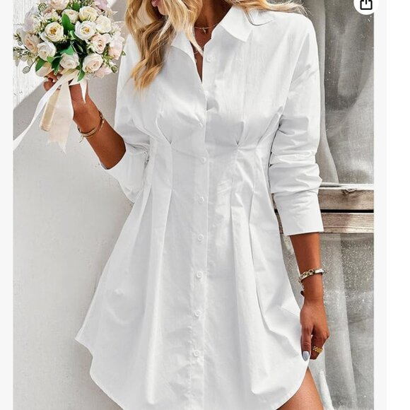 Dresses & Skirts - White long sleeve button down tailored shirt dress, Med